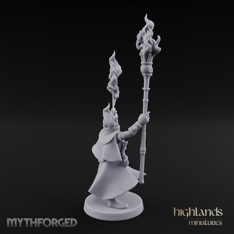 Torches Held High Fire Mage Miniature for Dungeons and Dragons, Pathfinder or other TTRPGs