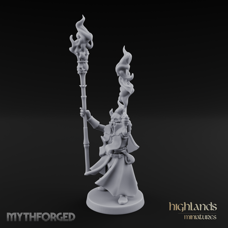 Torches Held High Fire Mage Miniature for Dungeons and Dragons, Pathfinder or other TTRPGs