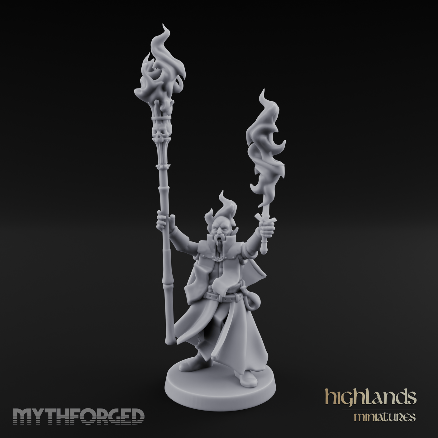 Torches Held High Fire Mage Miniature for Dungeons and Dragons, Pathfinder or other TTRPGs