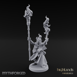 Torches Held High Fire Mage Miniature for Dungeons and Dragons, Pathfinder or other TTRPGs