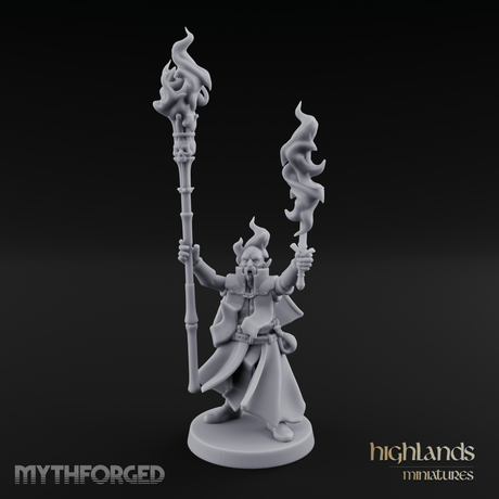 Torches Held High Fire Mage Miniature for Dungeons and Dragons, Pathfinder or other TTRPGs