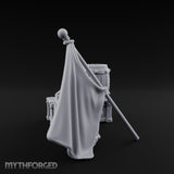 Flag-Leaned Rope-Heaped Pirate Barrel and Crate Scene Miniature for Dungeons and Dragons, Pathfinder or other TTRPGs