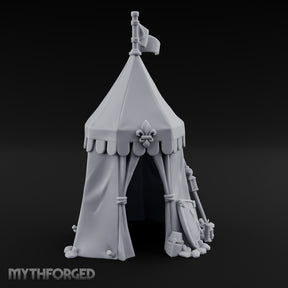 Flag-Topped Heraldry-Trimmed Knight Commander's Campaign Tent Miniature for Dungeons and Dragons, Pathfinder or other TTRPGs