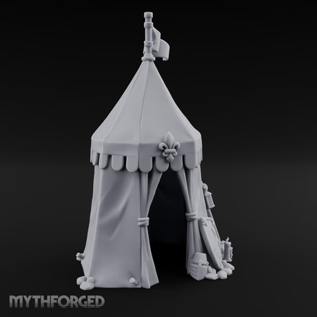Flag-Topped Heraldry-Trimmed Knight Commander's Campaign Tent Miniature for Dungeons and Dragons, Pathfinder or other TTRPGs