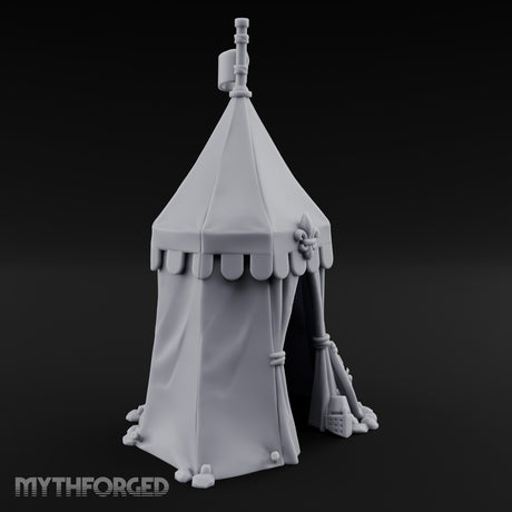 Flag-Topped Heraldry-Trimmed Knight Commander's Campaign Tent Miniature for Dungeons and Dragons, Pathfinder or other TTRPGs