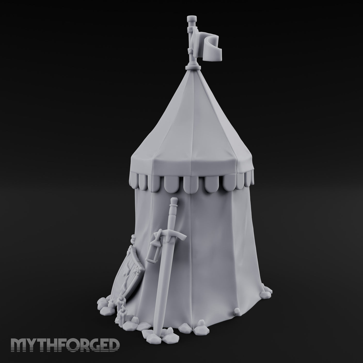 Flag-Topped Heraldry-Trimmed Knight Commander's Campaign Tent Miniature for Dungeons and Dragons, Pathfinder or other TTRPGs