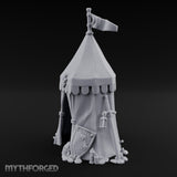 Flag-Topped Heraldry-Trimmed Knight Commander's Campaign Tent Miniature for Dungeons and Dragons, Pathfinder or other TTRPGs