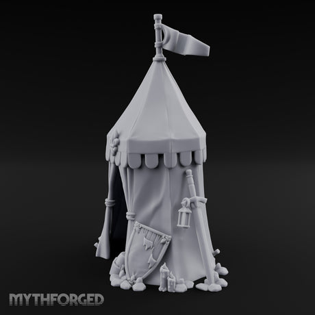 Flag-Topped Heraldry-Trimmed Knight Commander's Campaign Tent Miniature for Dungeons and Dragons, Pathfinder or other TTRPGs