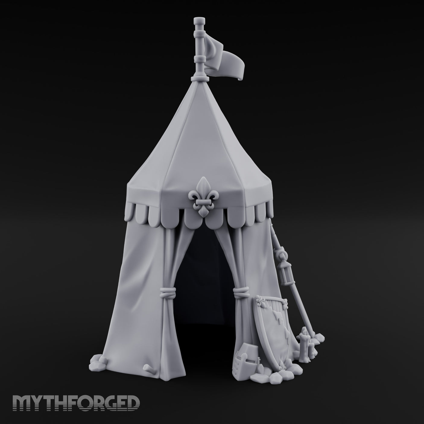 Flag-Topped Heraldry-Trimmed Knight Commander's Campaign Tent Miniature for Dungeons and Dragons, Pathfinder or other TTRPGs