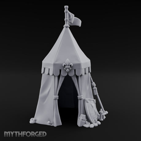 Flag-Topped Heraldry-Trimmed Knight Commander's Campaign Tent Miniature for Dungeons and Dragons, Pathfinder or other TTRPGs