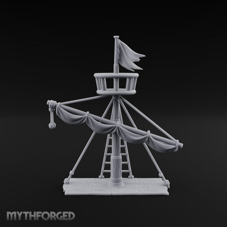 Flag-Topped Sail-Draped Ship Mast Scene