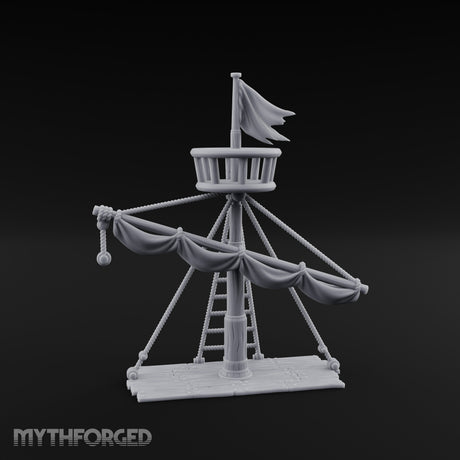 Flag-Topped Sail-Draped Ship Mast Scene gallery 1