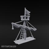 Flag-Topped Sail-Draped Ship Mast Scene Miniature for Dungeons and Dragons, Pathfinder or other TTRPGs