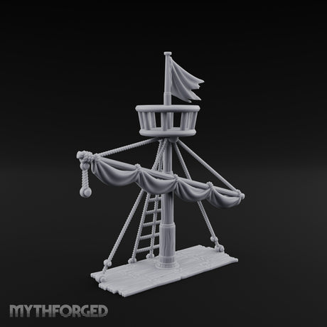 Flag-Topped Sail-Draped Ship Mast Scene gallery 2