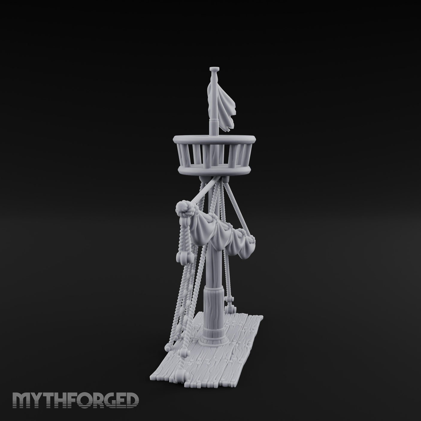Flag-Topped Sail-Draped Ship Mast Scene Miniature for Dungeons and Dragons, Pathfinder or other TTRPGs