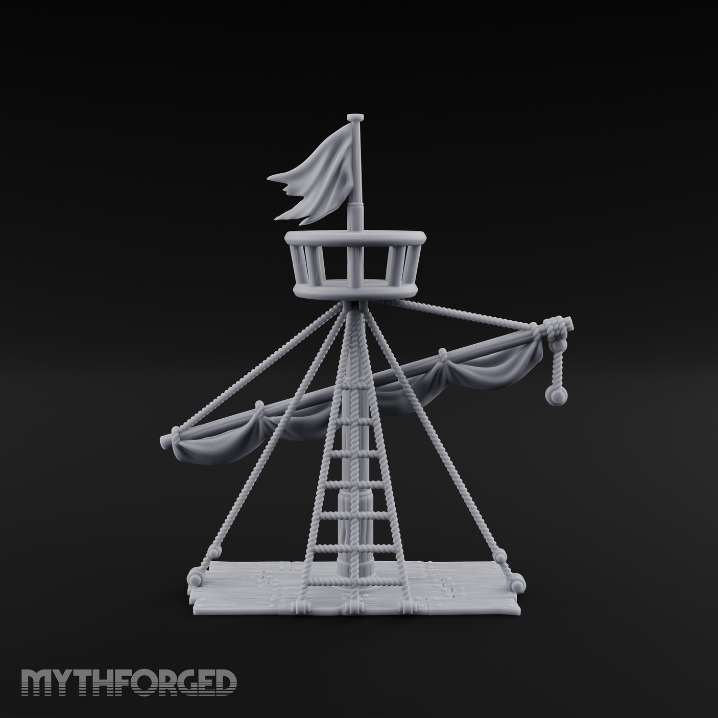 Flag-Topped Sail-Draped Ship Mast Scene Miniature for Dungeons and Dragons, Pathfinder or other TTRPGs