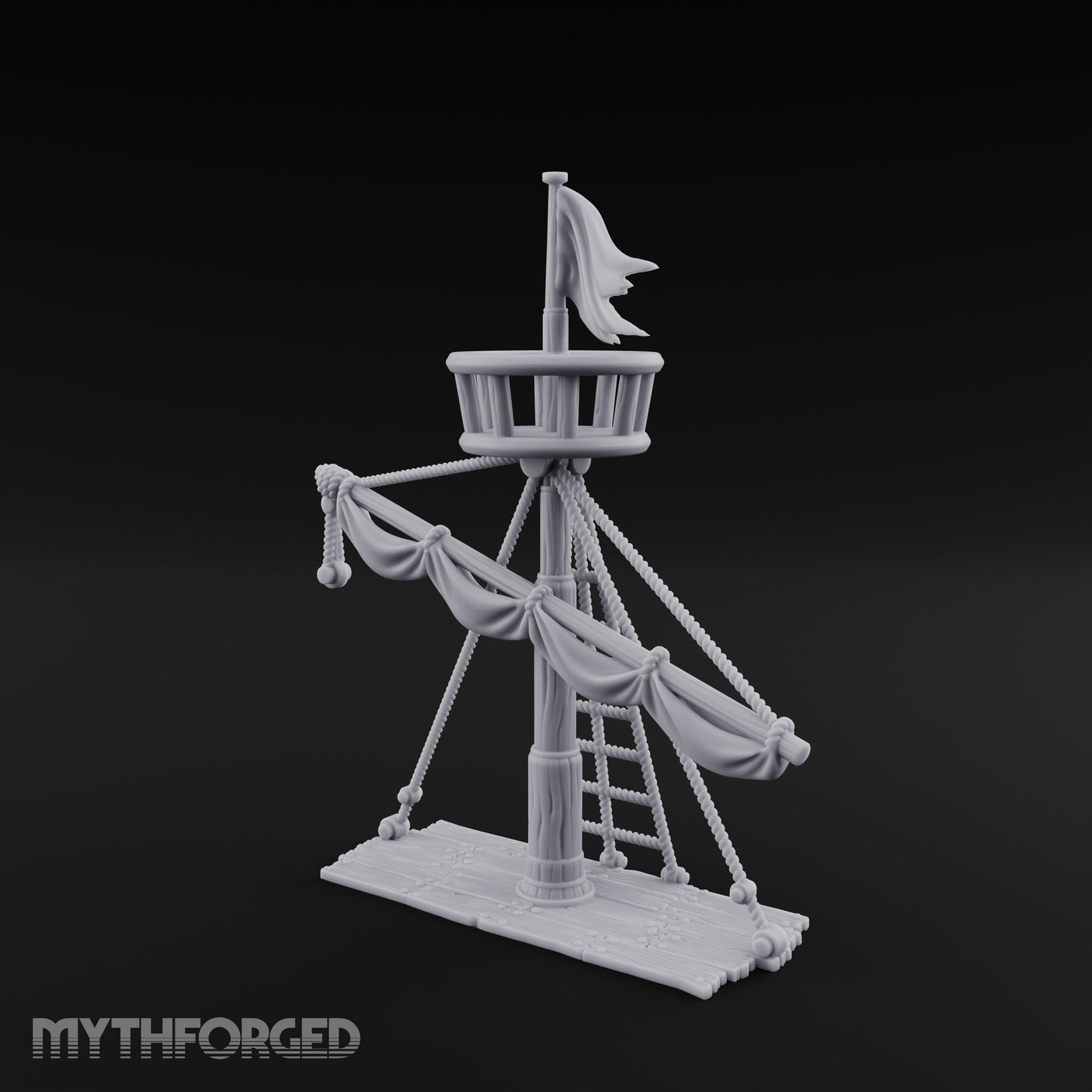 Flag-Topped Sail-Draped Ship Mast Scene Miniature for Dungeons and Dragons, Pathfinder or other TTRPGs