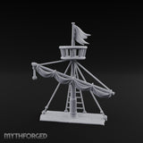 Flag-Topped Sail-Draped Ship Mast Scene Miniature for Dungeons and Dragons, Pathfinder or other TTRPGs