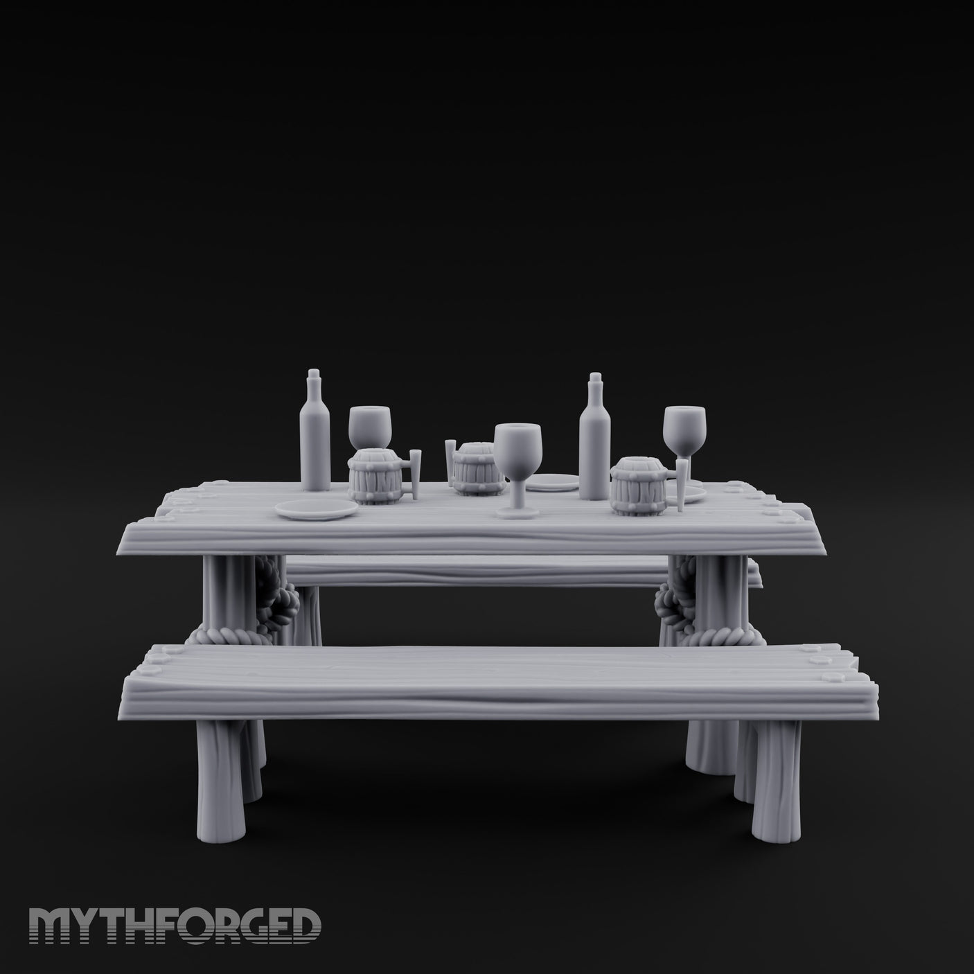 Flagon-Filled Plank-Grained Tavern Dining Table Scene Miniature for Dungeons and Dragons, Pathfinder or other TTRPGs