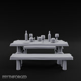 Flagon-Filled Plank-Grained Tavern Dining Table Scene Miniature for Dungeons and Dragons, Pathfinder or other TTRPGs