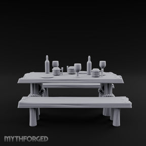 Flagon-Filled Plank-Grained Tavern Dining Table Scene Miniature for Dungeons and Dragons, Pathfinder or other TTRPGs