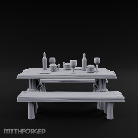 Flagon-Filled Plank-Grained Tavern Dining Table Scene Miniature for Dungeons and Dragons, Pathfinder or other TTRPGs