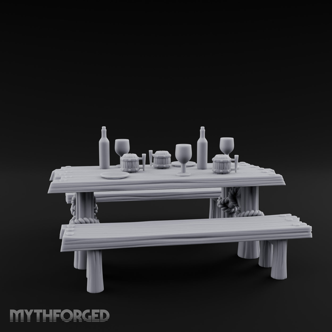 Flagon-Filled Plank-Grained Tavern Dining Table Scene Miniature for Dungeons and Dragons, Pathfinder or other TTRPGs