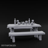 Flagon-Filled Plank-Grained Tavern Dining Table Scene Miniature for Dungeons and Dragons, Pathfinder or other TTRPGs