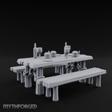 Flagon-Filled Plank-Grained Tavern Dining Table Scene Miniature for Dungeons and Dragons, Pathfinder or other TTRPGs