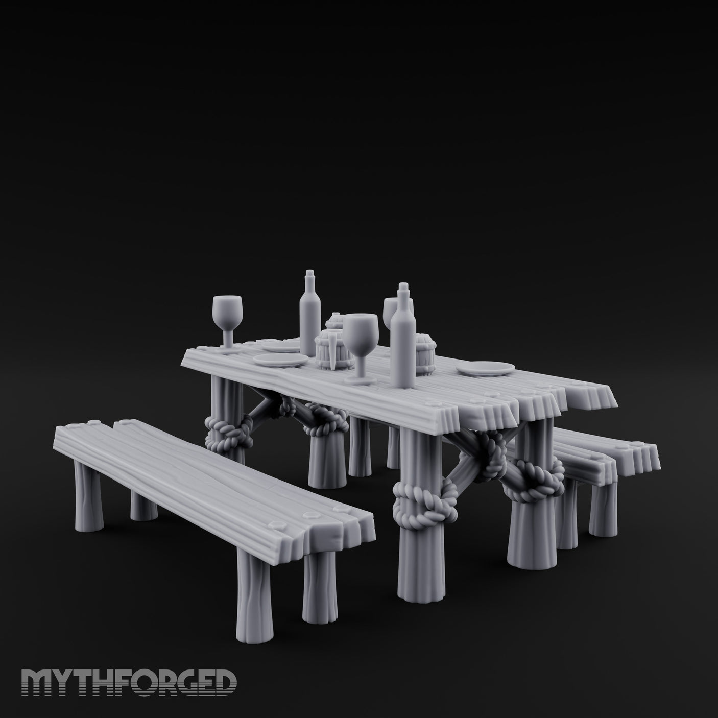 Flagon-Filled Plank-Grained Tavern Dining Table Scene Miniature for Dungeons and Dragons, Pathfinder or other TTRPGs