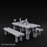 Flagon-Filled Plank-Grained Tavern Dining Table Scene Miniature for Dungeons and Dragons, Pathfinder or other TTRPGs