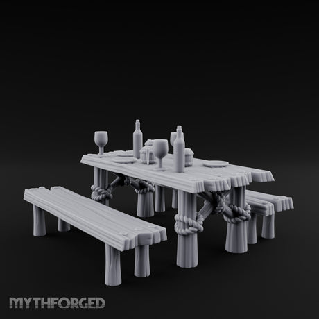 Flagon-Filled Plank-Grained Tavern Dining Table Scene Miniature for Dungeons and Dragons, Pathfinder or other TTRPGs