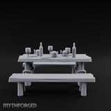 Flagon-Filled Plank-Grained Tavern Dining Table Scene Miniature for Dungeons and Dragons, Pathfinder or other TTRPGs