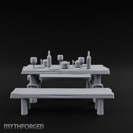 Flagon-Filled Plank-Grained Tavern Dining Table Scene Miniature for Dungeons and Dragons, Pathfinder or other TTRPGs