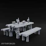 Flagon-Filled Plank-Grained Tavern Dining Table Scene Miniature for Dungeons and Dragons, Pathfinder or other TTRPGs