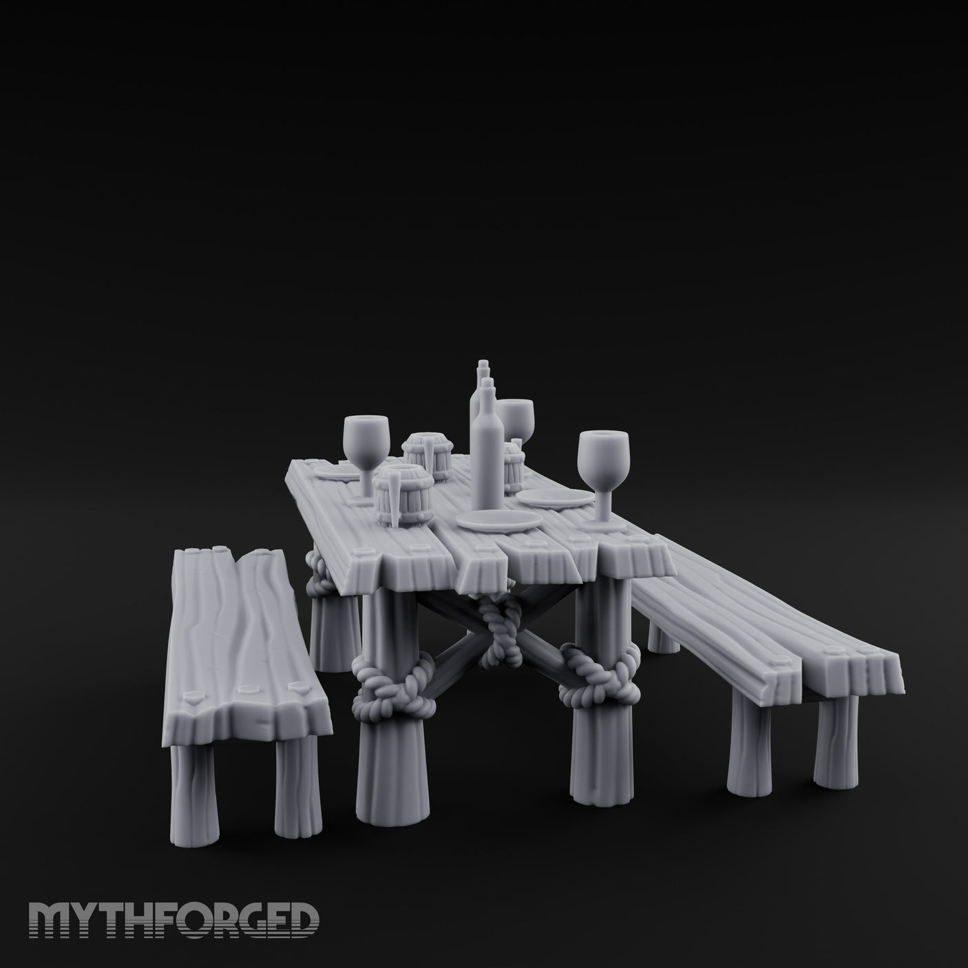 Flagon-Filled Plank-Grained Tavern Dining Table Scene Miniature for Dungeons and Dragons, Pathfinder or other TTRPGs