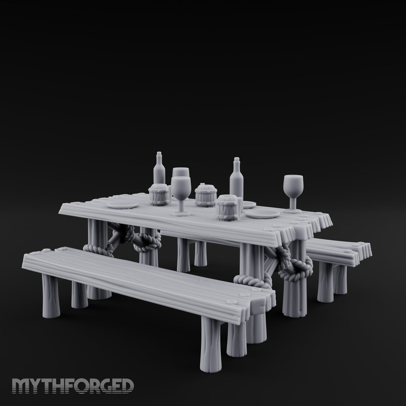 Flagon-Filled Plank-Grained Tavern Dining Table Scene Miniature for Dungeons and Dragons, Pathfinder or other TTRPGs
