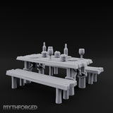 Flagon-Filled Plank-Grained Tavern Dining Table Scene Miniature for Dungeons and Dragons, Pathfinder or other TTRPGs