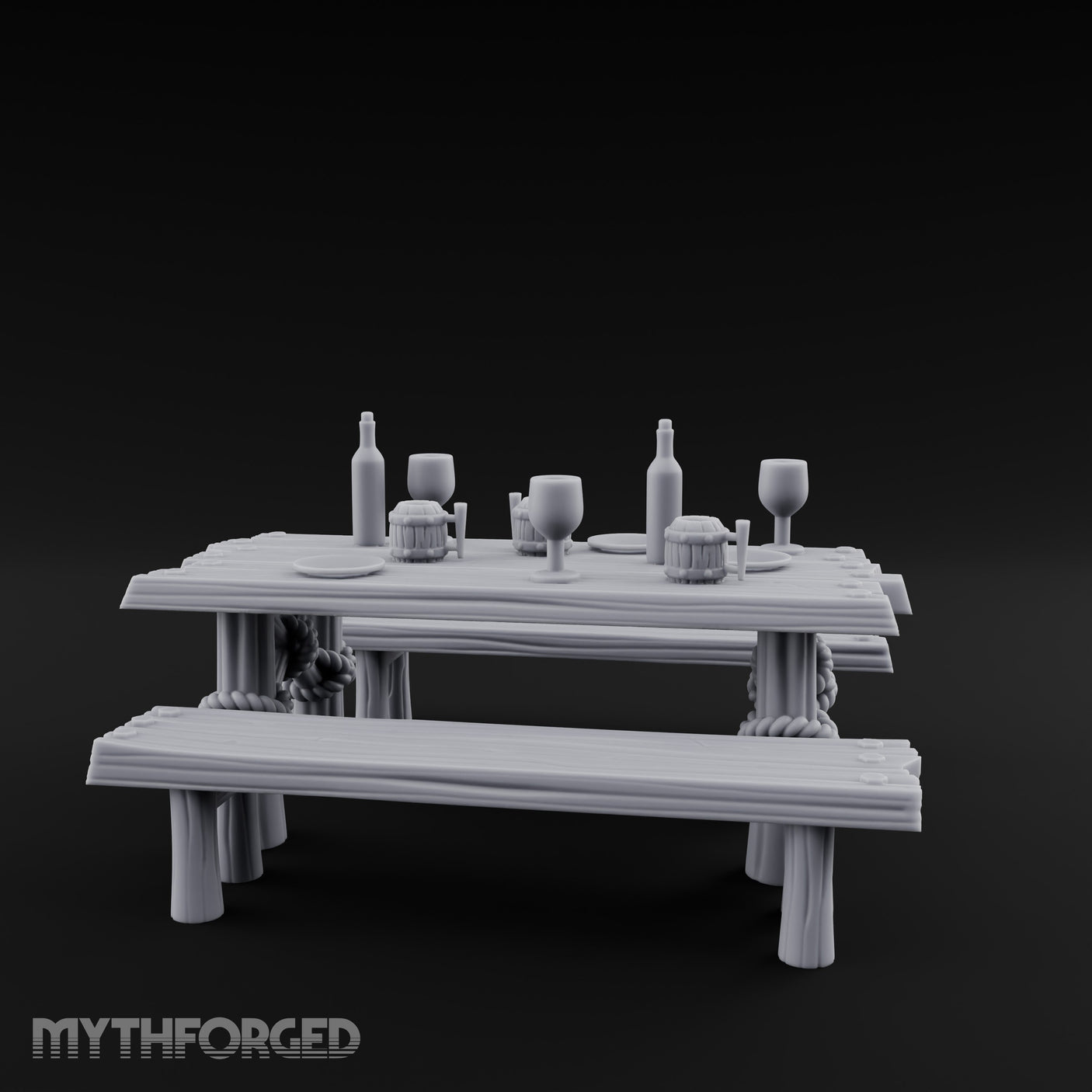 Flagon-Filled Plank-Grained Tavern Dining Table Scene Miniature for Dungeons and Dragons, Pathfinder or other TTRPGs