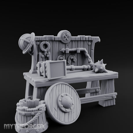 Flail-Hung Horseshoe-Pegged Blacksmith Market Stall Counter Miniature for Dungeons and Dragons, Pathfinder or other TTRPGs