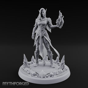 Flame Conjuring Armoured Elf Sorceress Miniature for Dungeons and Dragons, Pathfinder or other TTRPGs
