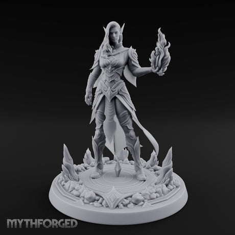 Flame Conjuring Armoured Elf Sorceress — 32mm