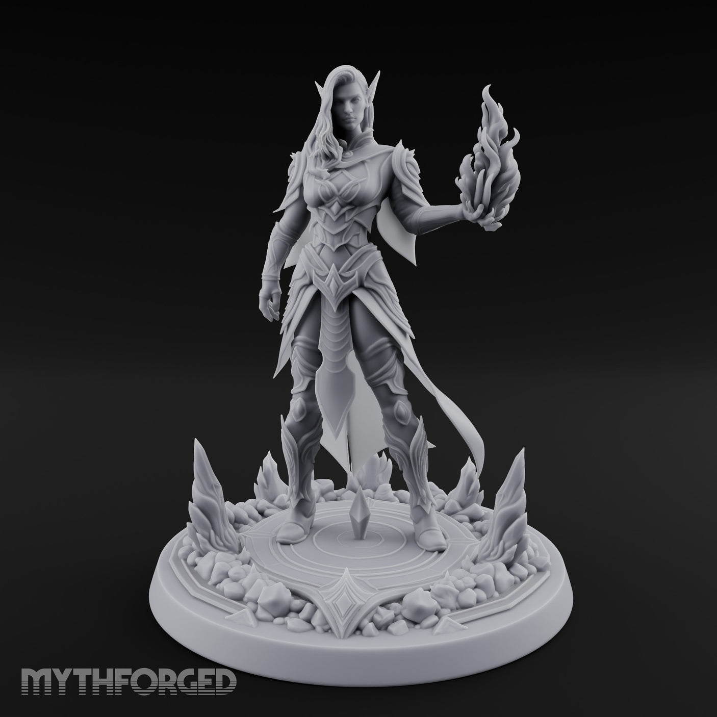 Flame Conjuring Armoured Elf Sorceress Miniature for Dungeons and Dragons, Pathfinder or other TTRPGs
