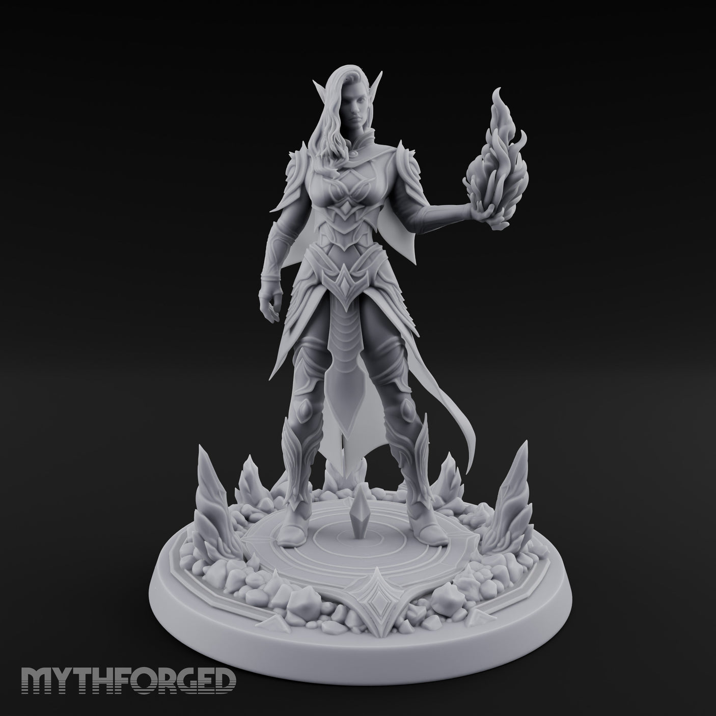 Flame Conjuring Armoured Elf Sorceress Miniature for Dungeons and Dragons, Pathfinder or other TTRPGs