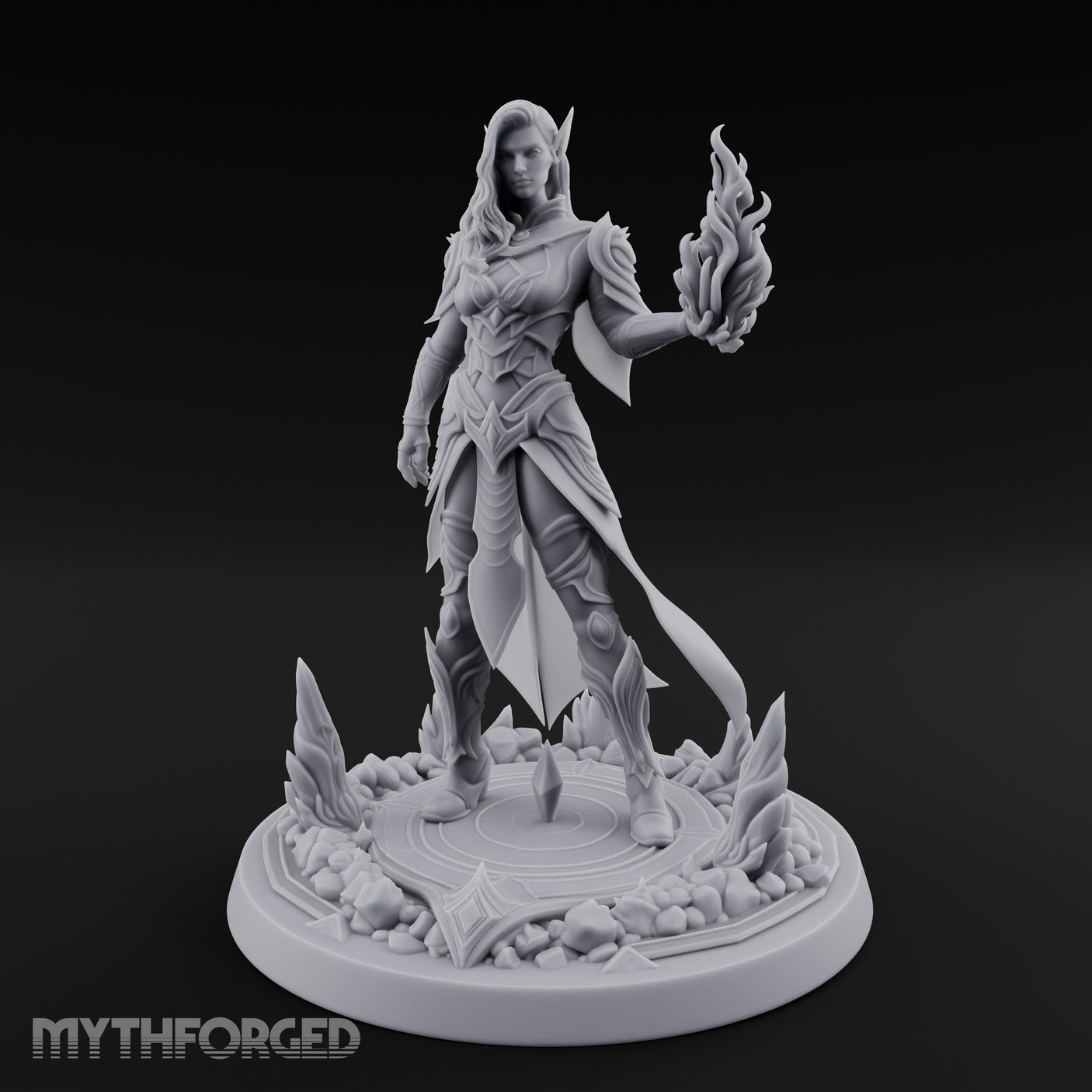 Flame Conjuring Armoured Elf Sorceress Miniature for Dungeons and Dragons, Pathfinder or other TTRPGs