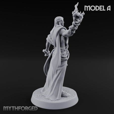 Flame Conjuring, Rippling Robes Human Sorcerers Miniature for Dungeons and Dragons, Pathfinder or other TTRPGs