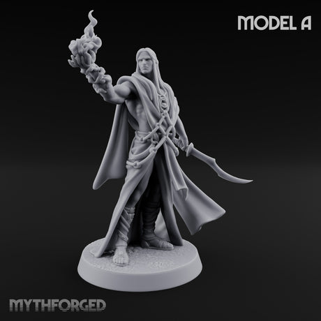 Flame Conjuring, Rippling Robes Human Sorcerers Miniature for Dungeons and Dragons, Pathfinder or other TTRPGs