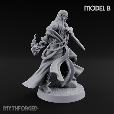 Flame Conjuring, Rippling Robes Human Sorcerers Miniature for Dungeons and Dragons, Pathfinder or other TTRPGs