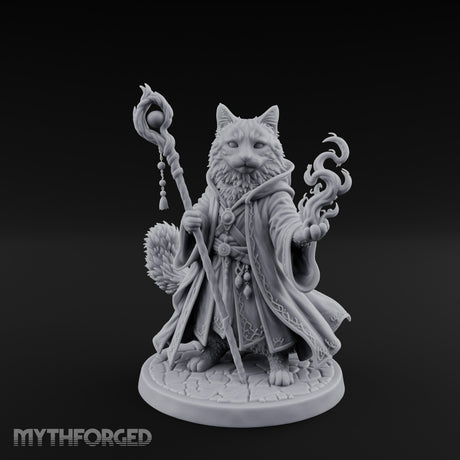 Flame Conjuring Tabaxi Sorcerer Miniature for Dungeons and Dragons, Pathfinder or other TTRPGs