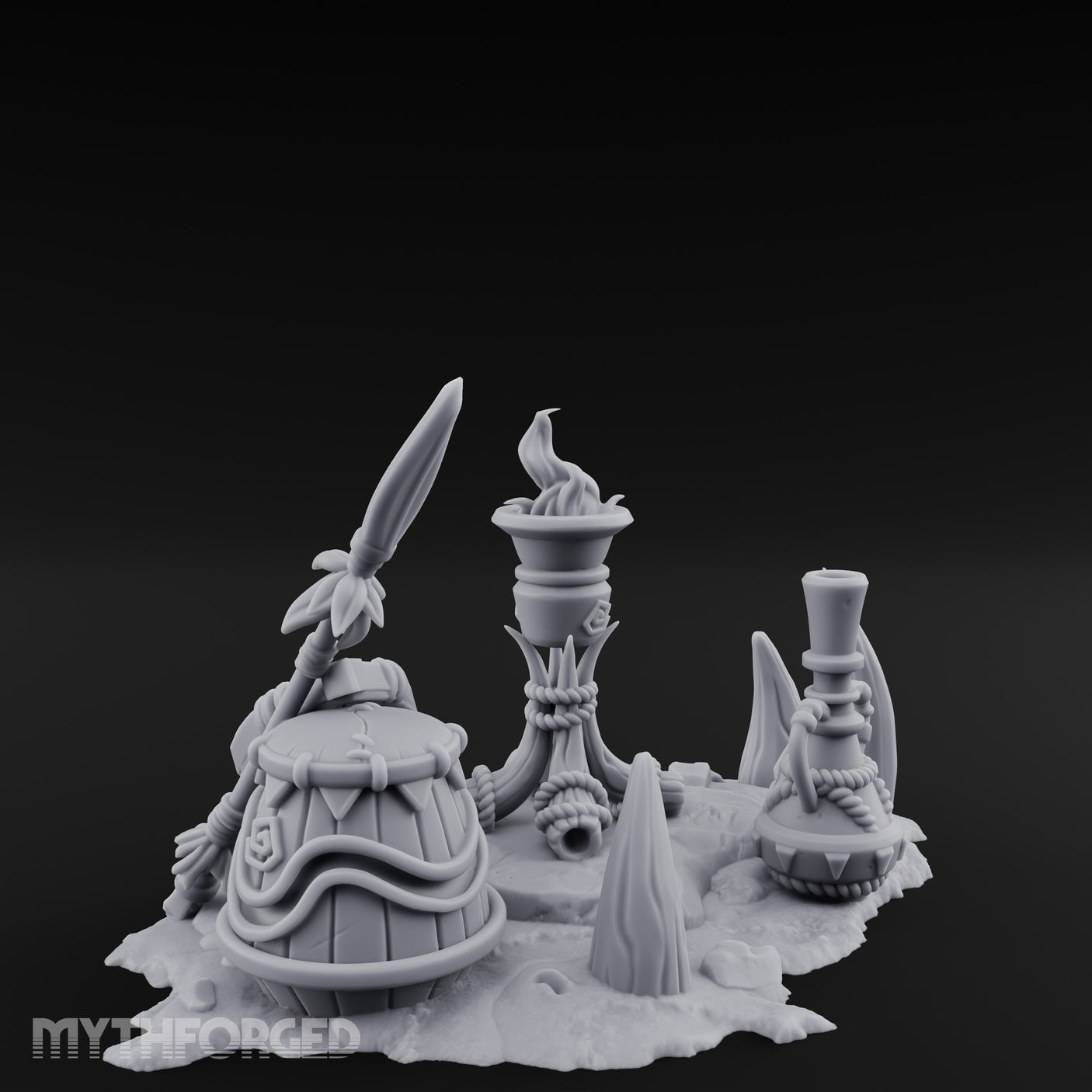 Flame-Topped Rope-Wound Tribal Torch Scene Miniature for Dungeons and Dragons, Pathfinder or other TTRPGs